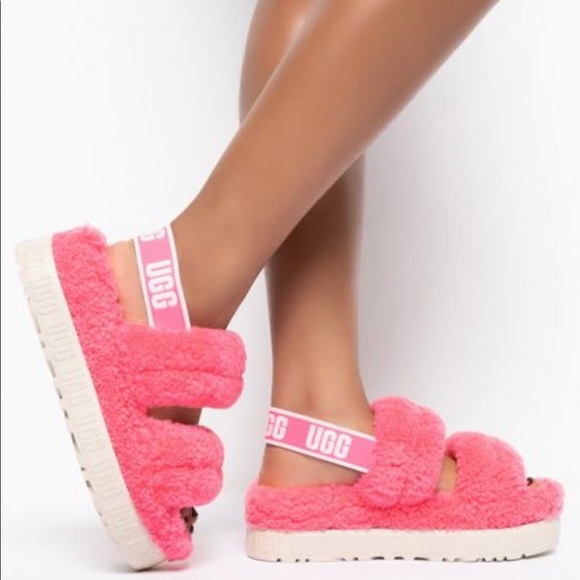 UGG Oh Fluffita Pink Rose Shearling Platform Women’s Slides Size 8 NWT - Picture 1 of 16